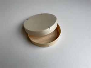 Spånæske med låg til bløde oste, træ, dia. 10,8 cm, 100 stk
